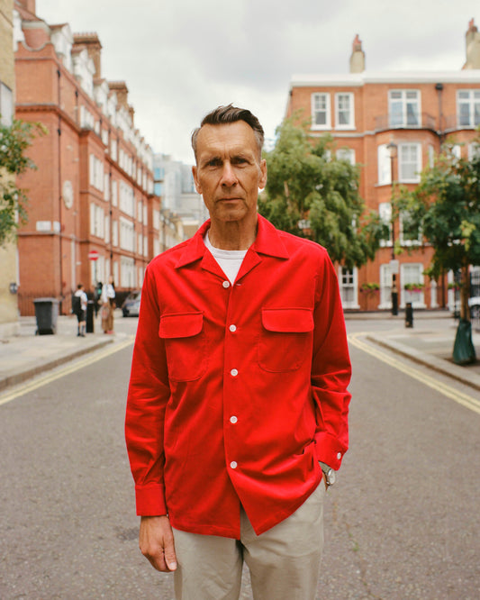 Red Corduroy Camp Collar Overshirt