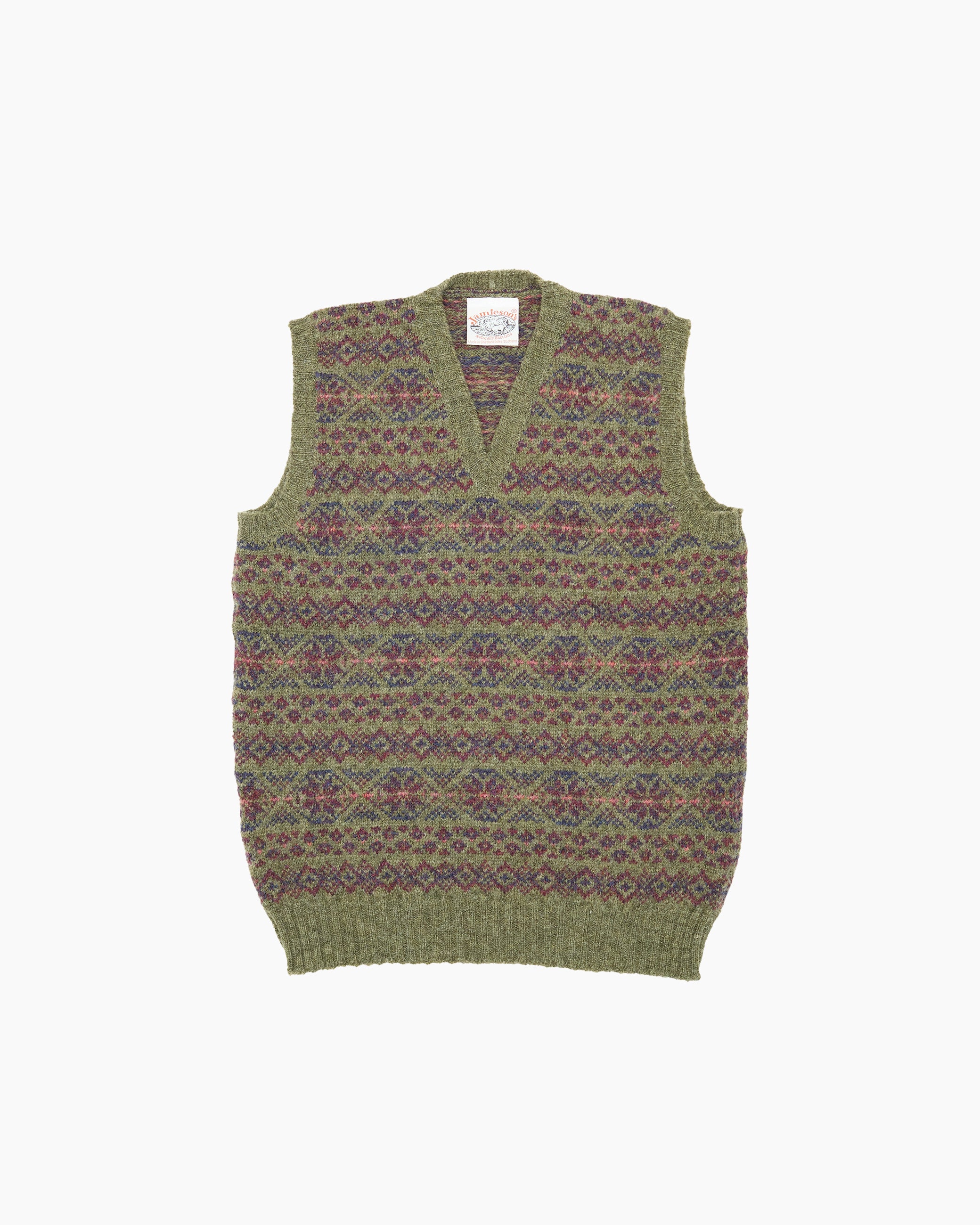 トップス JAMIESON`S / Fairsile V-Neck Knit Vest Jamieson's of Shetland Men's Fair Isle V-Neck Vest in Slate