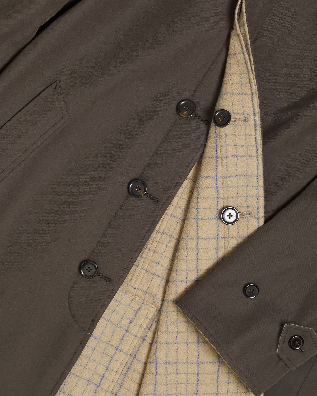 Brown Reversible Wool Cotton Gabardine Overcoat