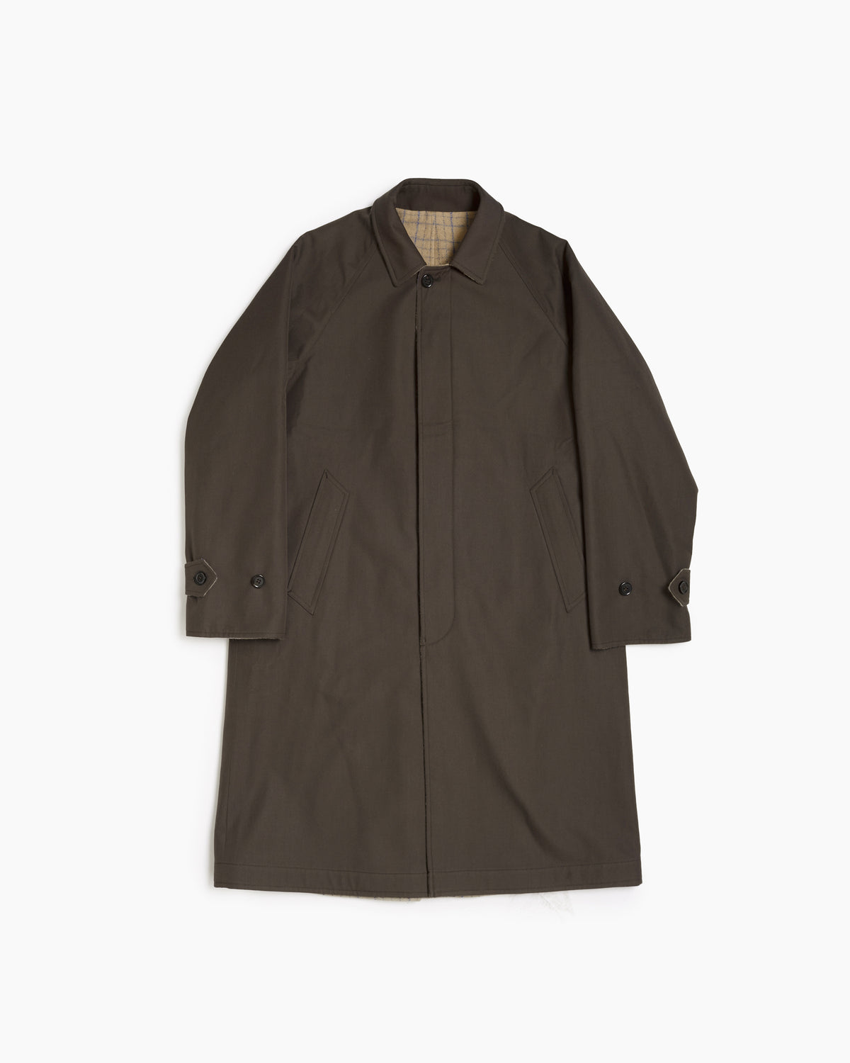 Brown Reversible Wool Cotton Gabardine Overcoat