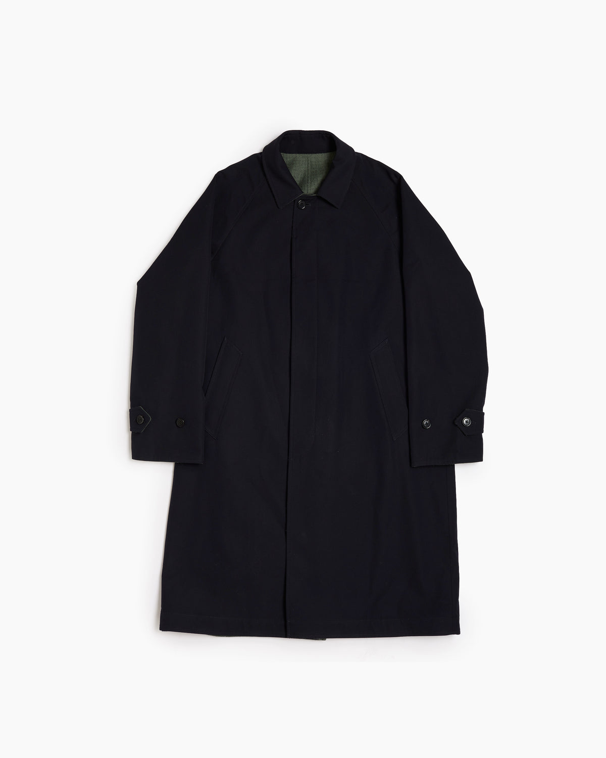 Navy Reversible Wool Cotton Gabardine Overcoat