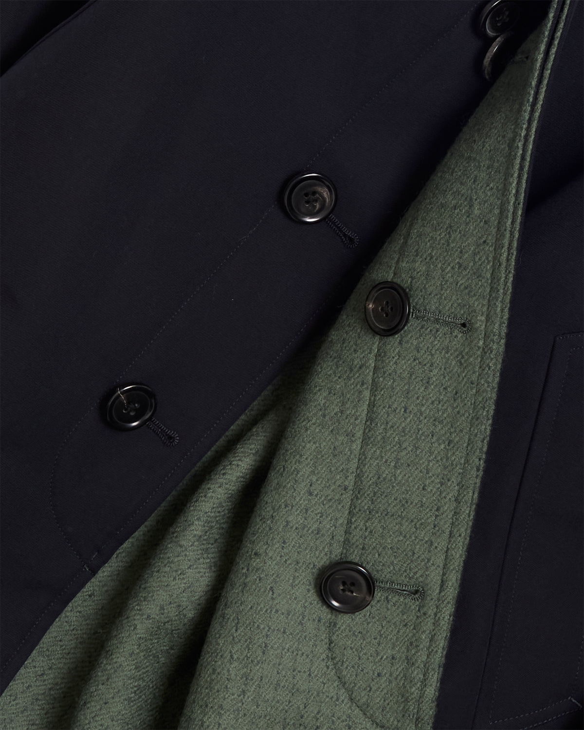 Navy Reversible Wool Cotton Gabardine Overcoat
