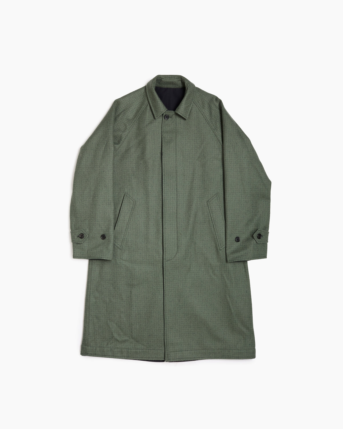 Navy Reversible Wool Cotton Gabardine Overcoat