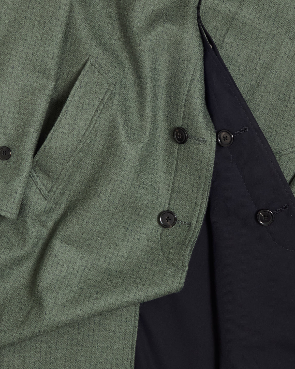 Navy Reversible Wool Cotton Gabardine Overcoat