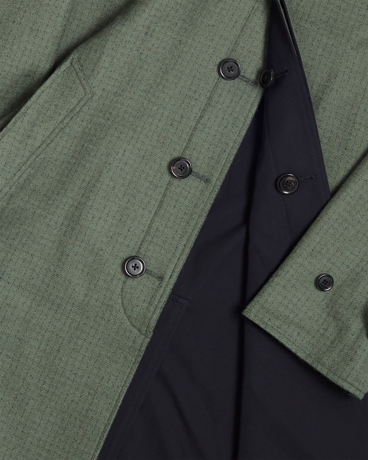 Navy Reversible Wool Cotton Gabardine Overcoat