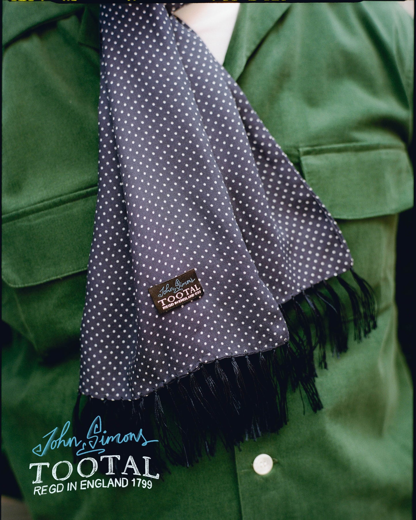John Simons x Tootal Limited Edition: Polka Dot Navy Fringed Scarf