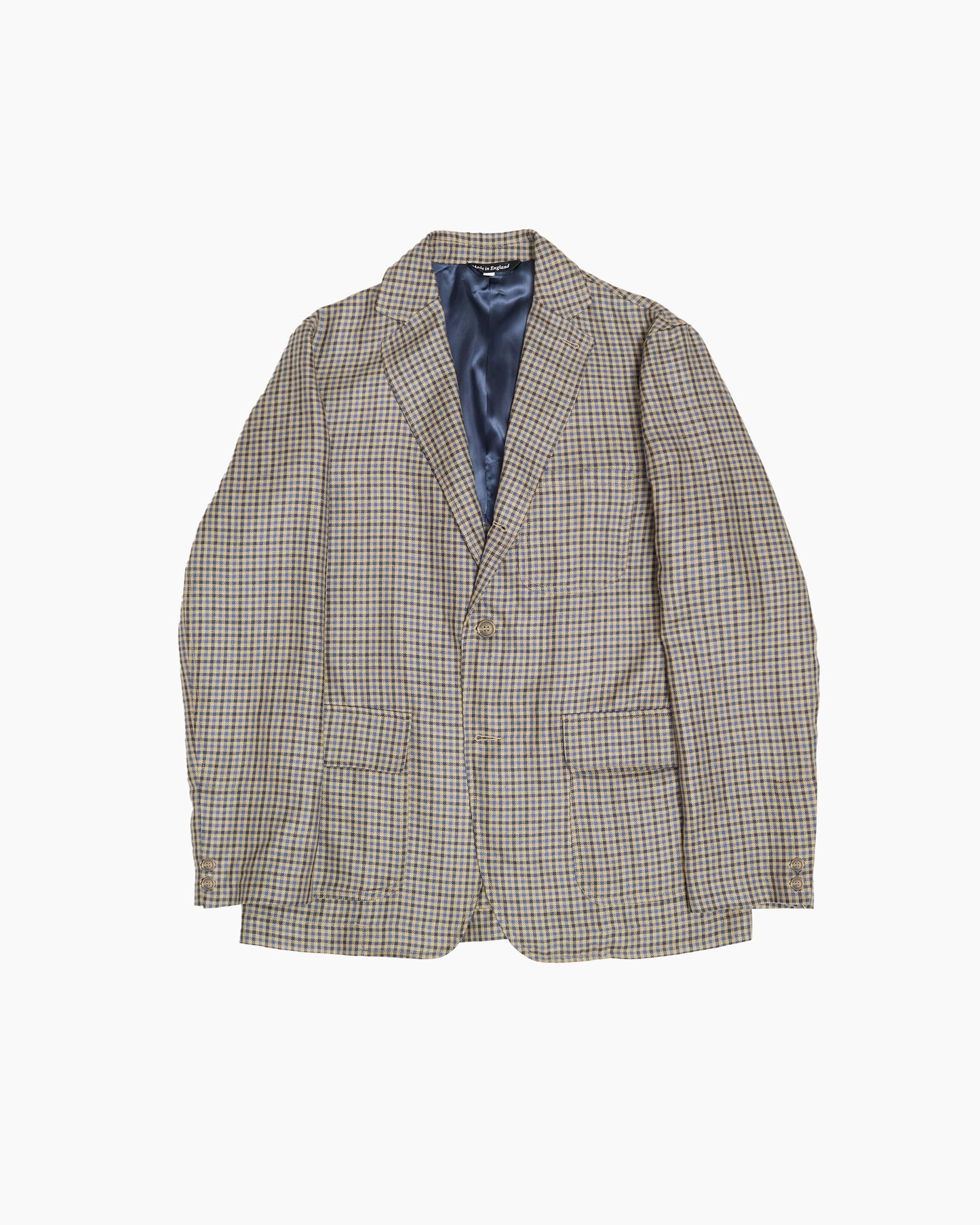 Blue Mini Check Wool & Linen Ivy Jacket