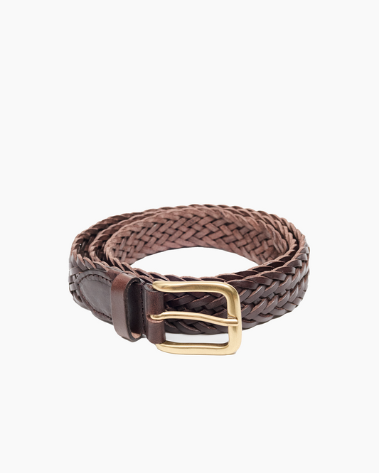 Brown & Brass Woven Leather Belt