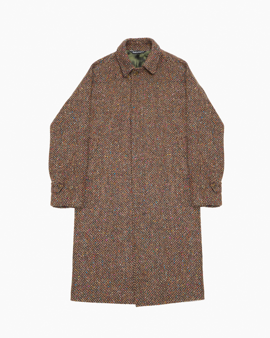 Full Length Brown Herringbone Donegal Tweed Overcoat