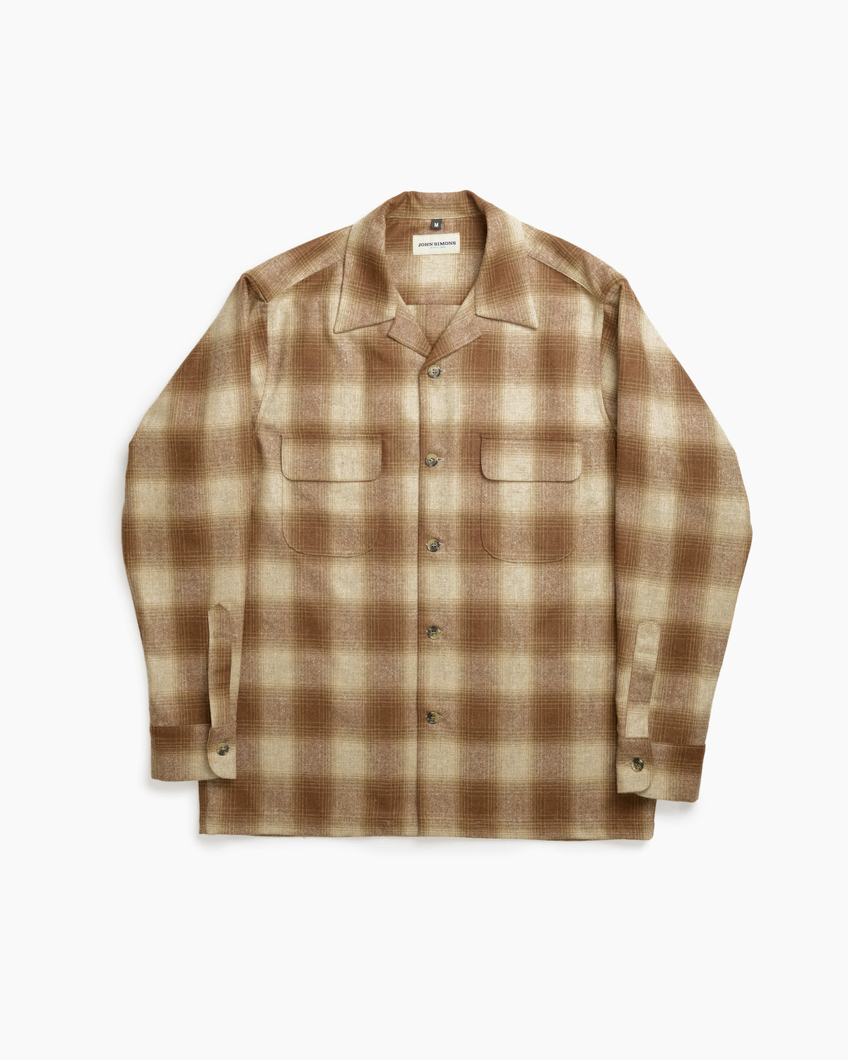Brown Wool Shadow Plaid Camp Collar Overshirt