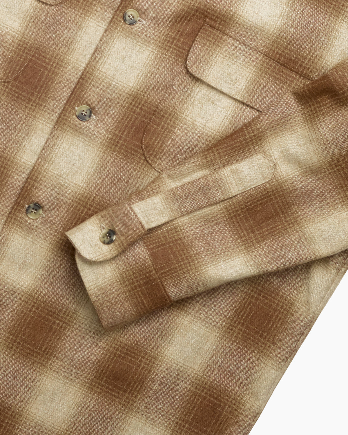 Brown Wool Shadow Plaid Camp Collar Overshirt