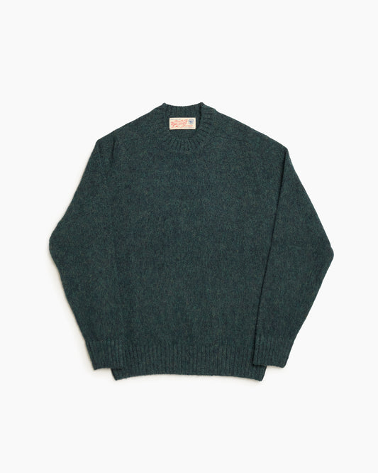 Green Melange Brushed Shetland Knit Jumper