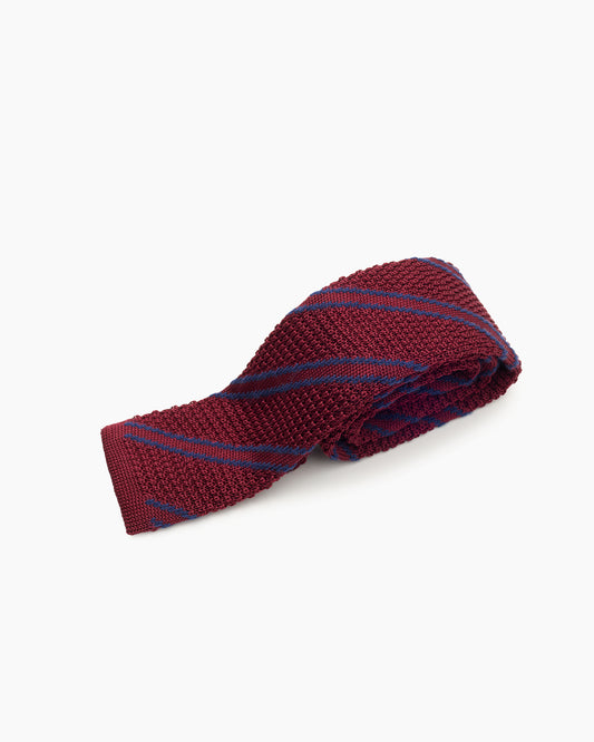 Silk Knitted Tie - Burgundy & Navy Diagonal Stripe