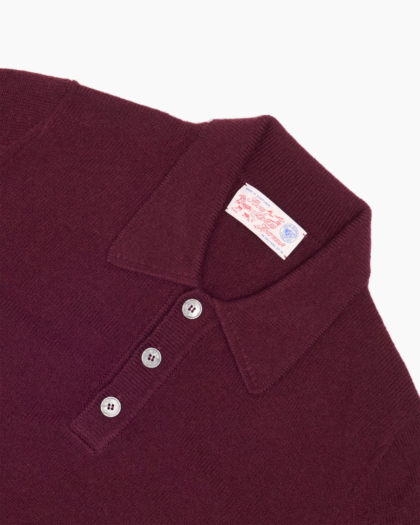 Burgundy Knit Shetland Polo Jumper