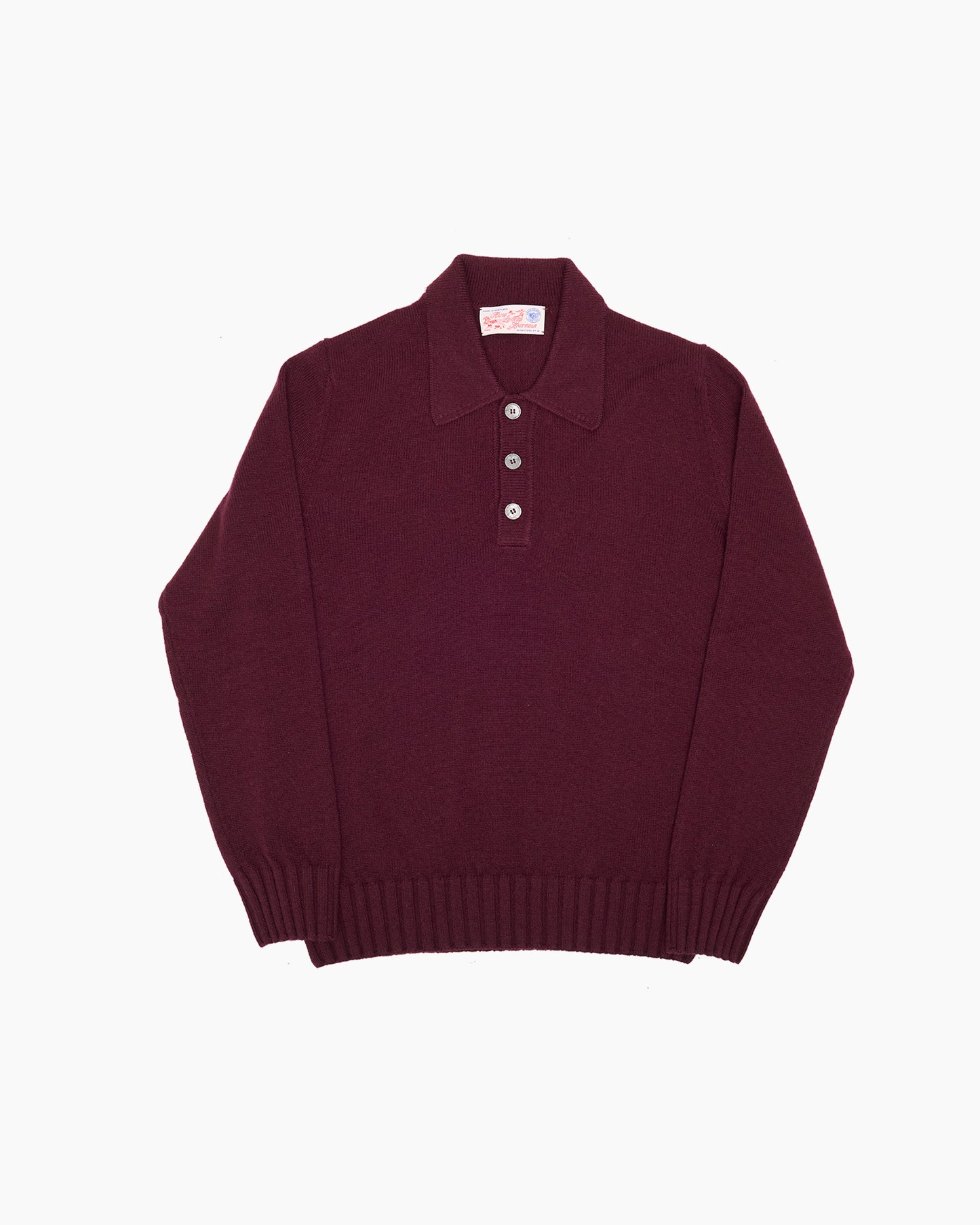 Burgundy Knit Shetland Polo Jumper