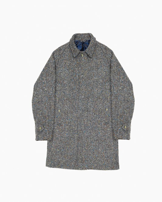 Grey Herringbone Donegal Tweed Overcoat