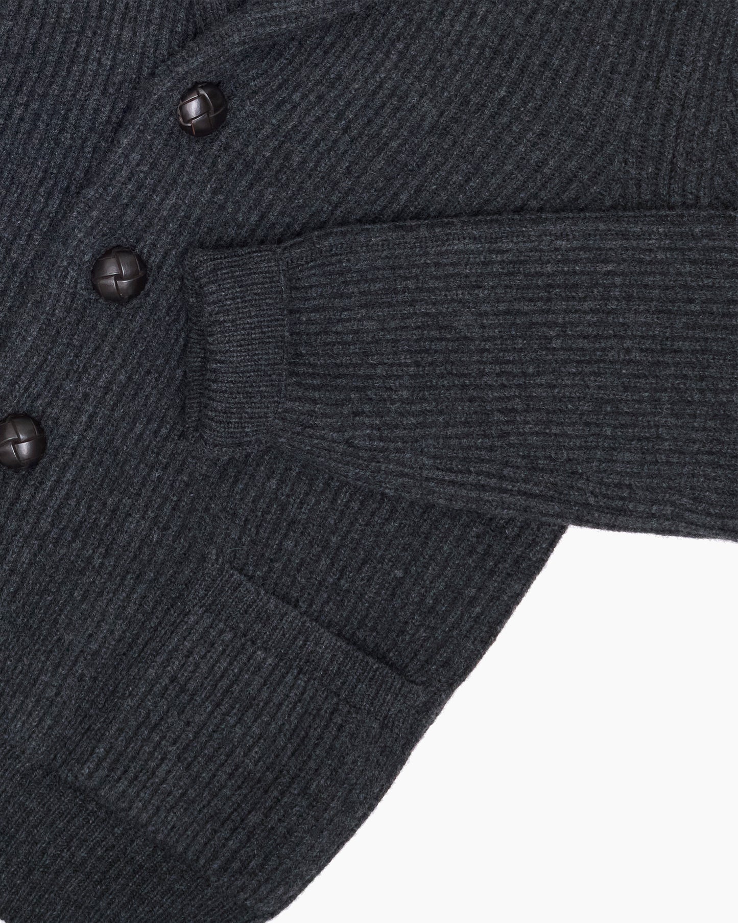Charcoal Ribbed Shawl Collar Shetland Cardigan
