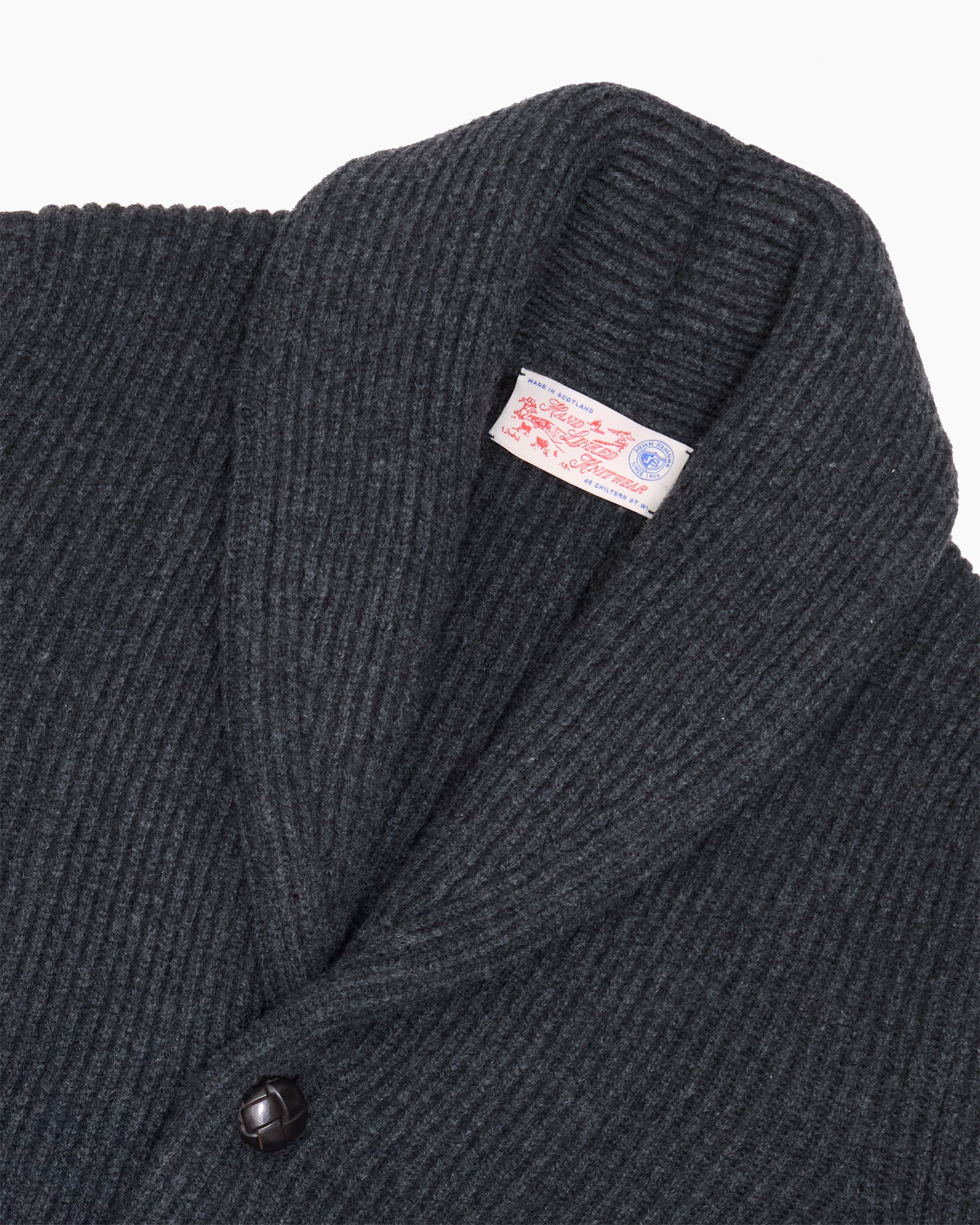 Charcoal Ribbed Shawl Collar Shetland Cardigan – JOHN SIMONS