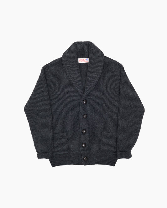 Charcoal Ribbed Shawl Collar Shetland Cardigan