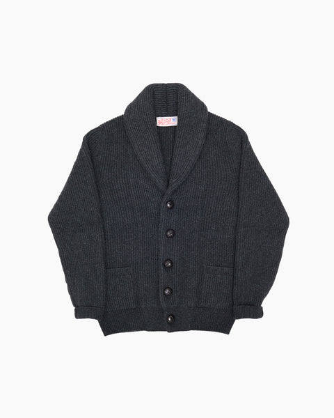Charcoal Ribbed Shawl Collar Shetland Cardigan – JOHN SIMONS