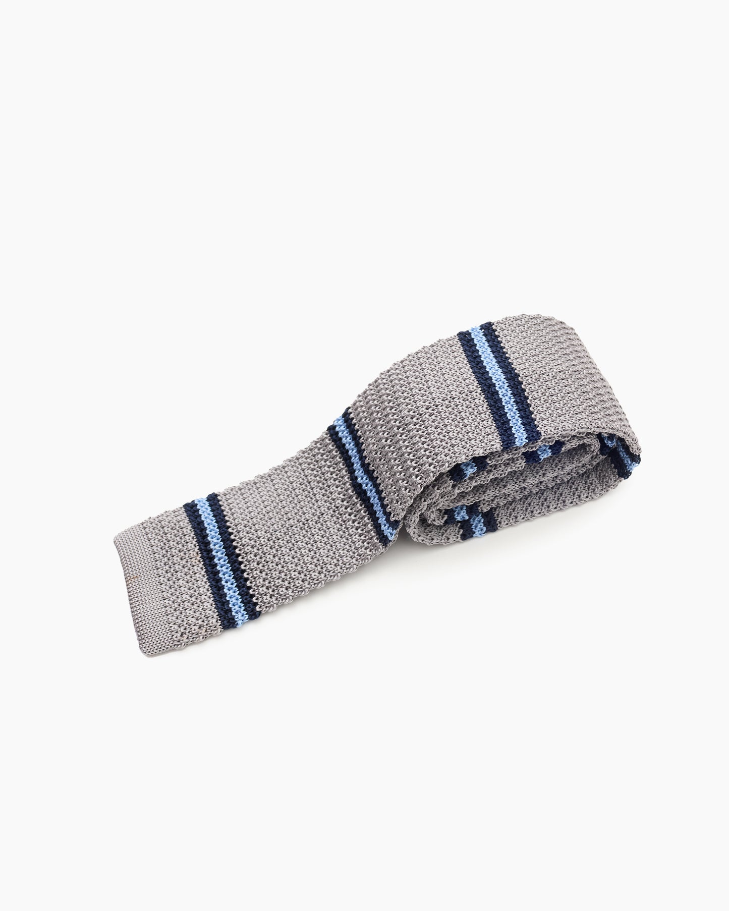Silk Knitted Tie - Grey & Tonal Blue Stripe