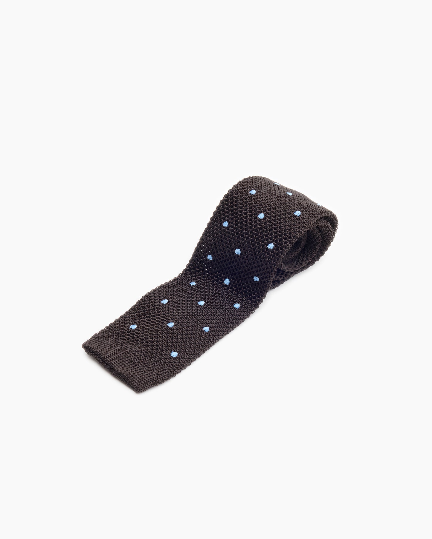 Silk Knitted Tie - Brown & Blue Polka Dot