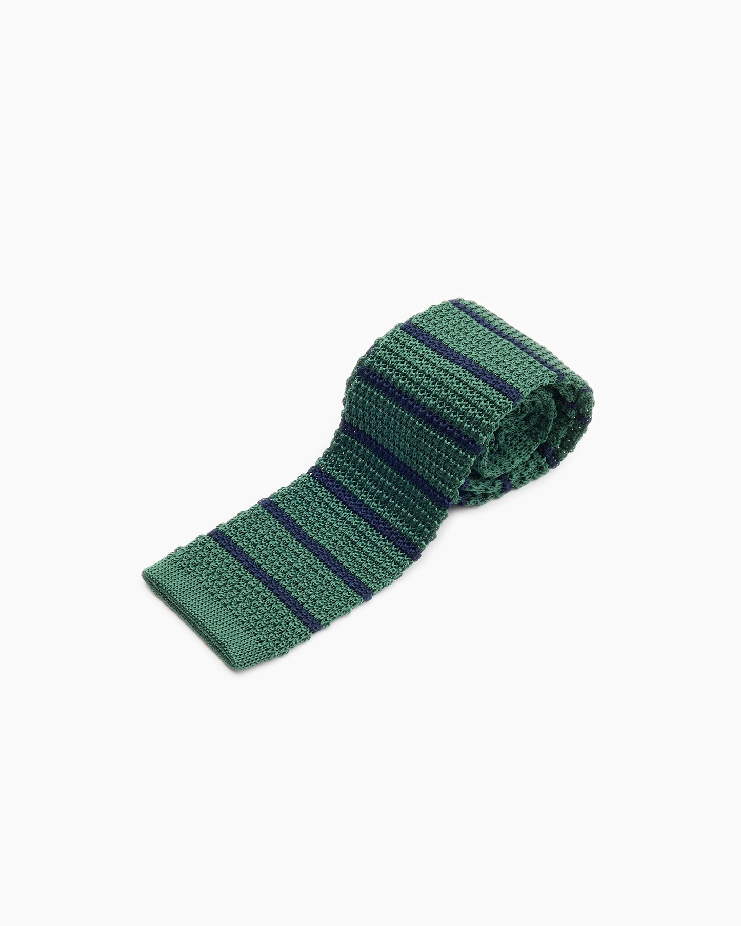 Silk Knitted Tie - Green & Navy Stripe