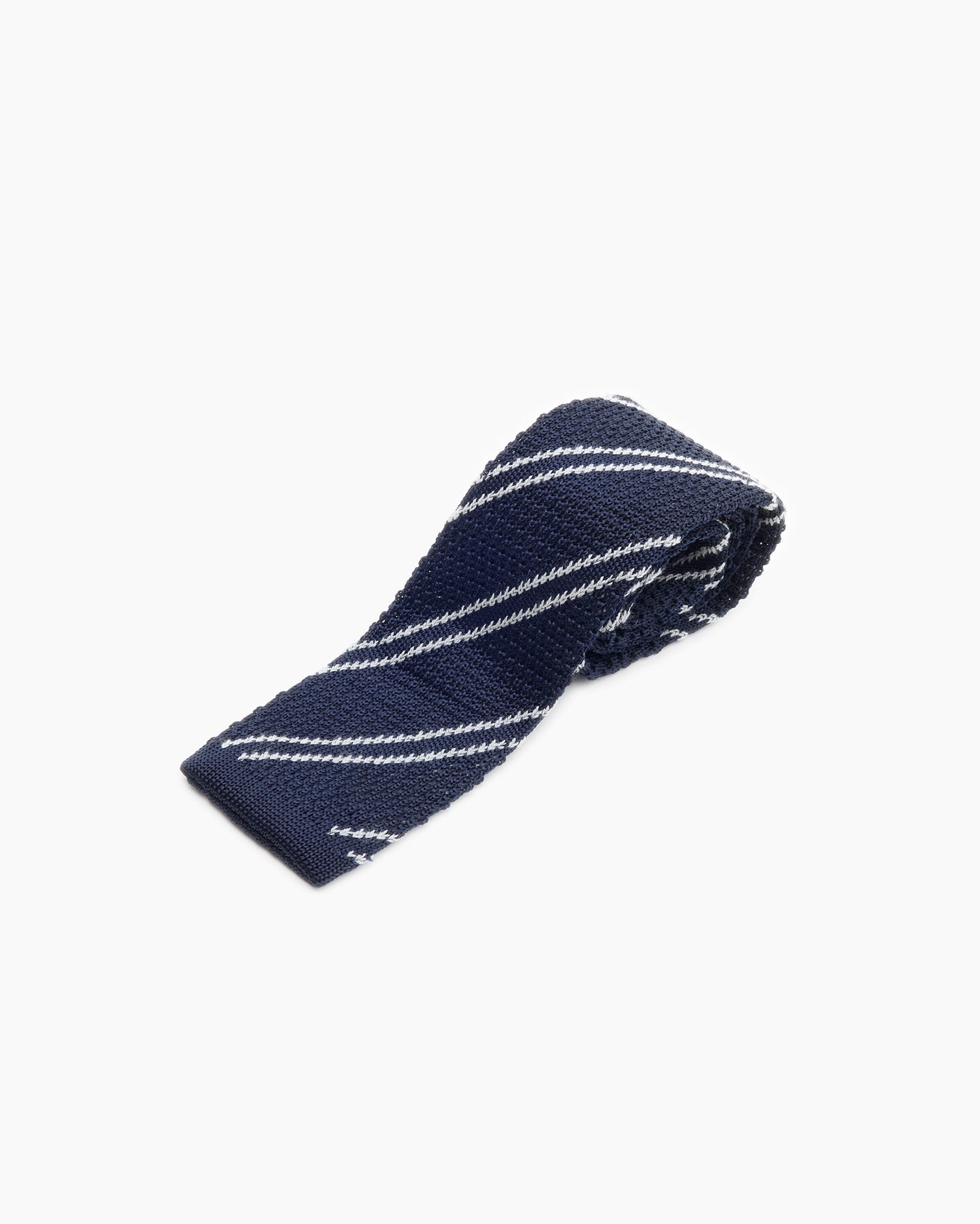 Silk Knitted Tie - Navy & White Double Stripe
