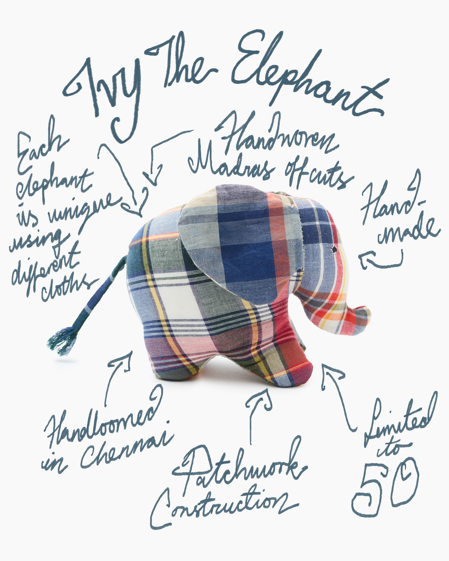 Ivy The Elephant Handwoven Patchwork Madras Figure