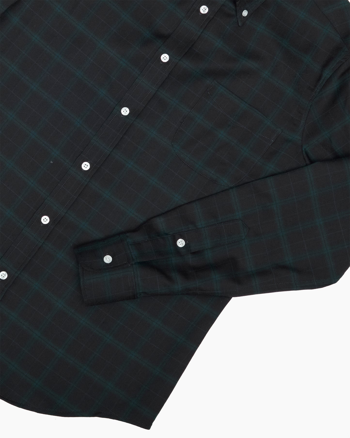 Midnight Navy & Green Check Wool Ivy Shirt