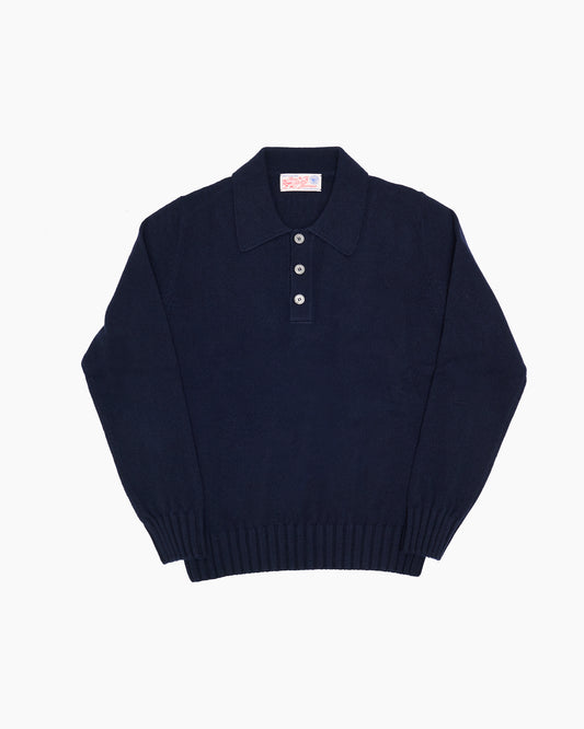 Navy Knit Shetland Polo Jumper