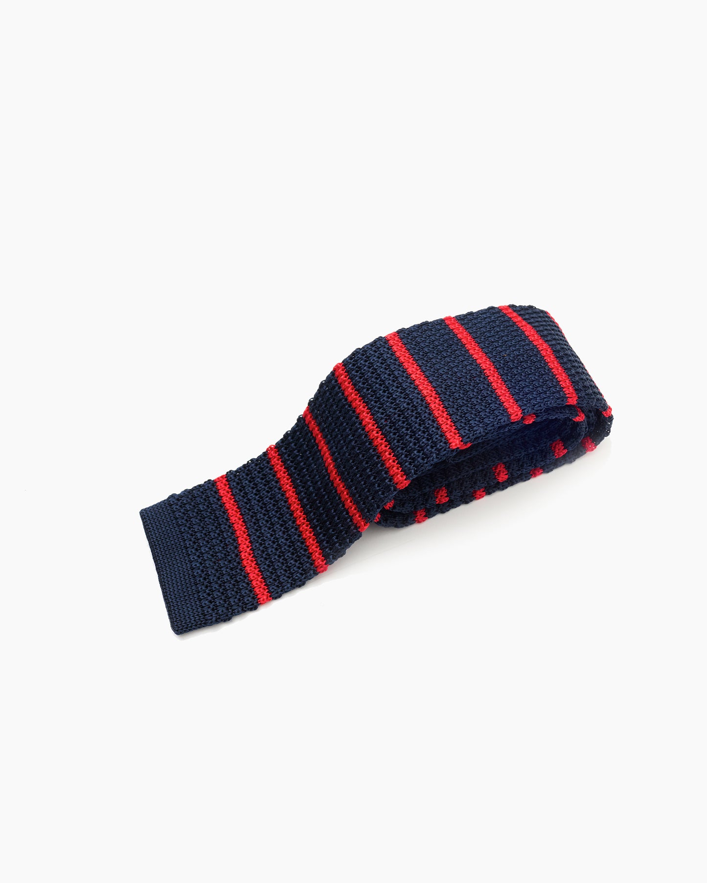 Silk Knitted Tie - Navy & Red Stripe