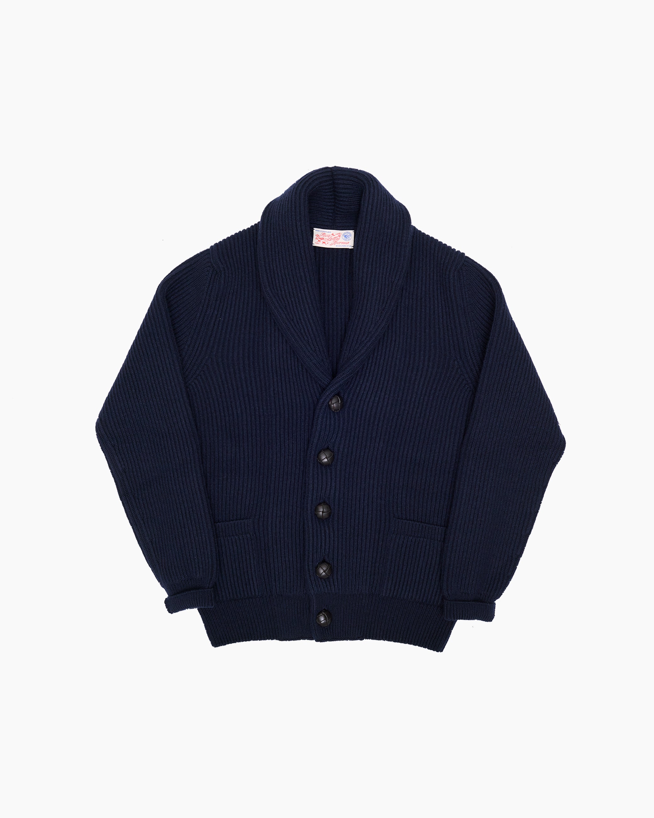Navy Ribbed Shawl Collar Shetland Cardigan – JOHN SIMONS