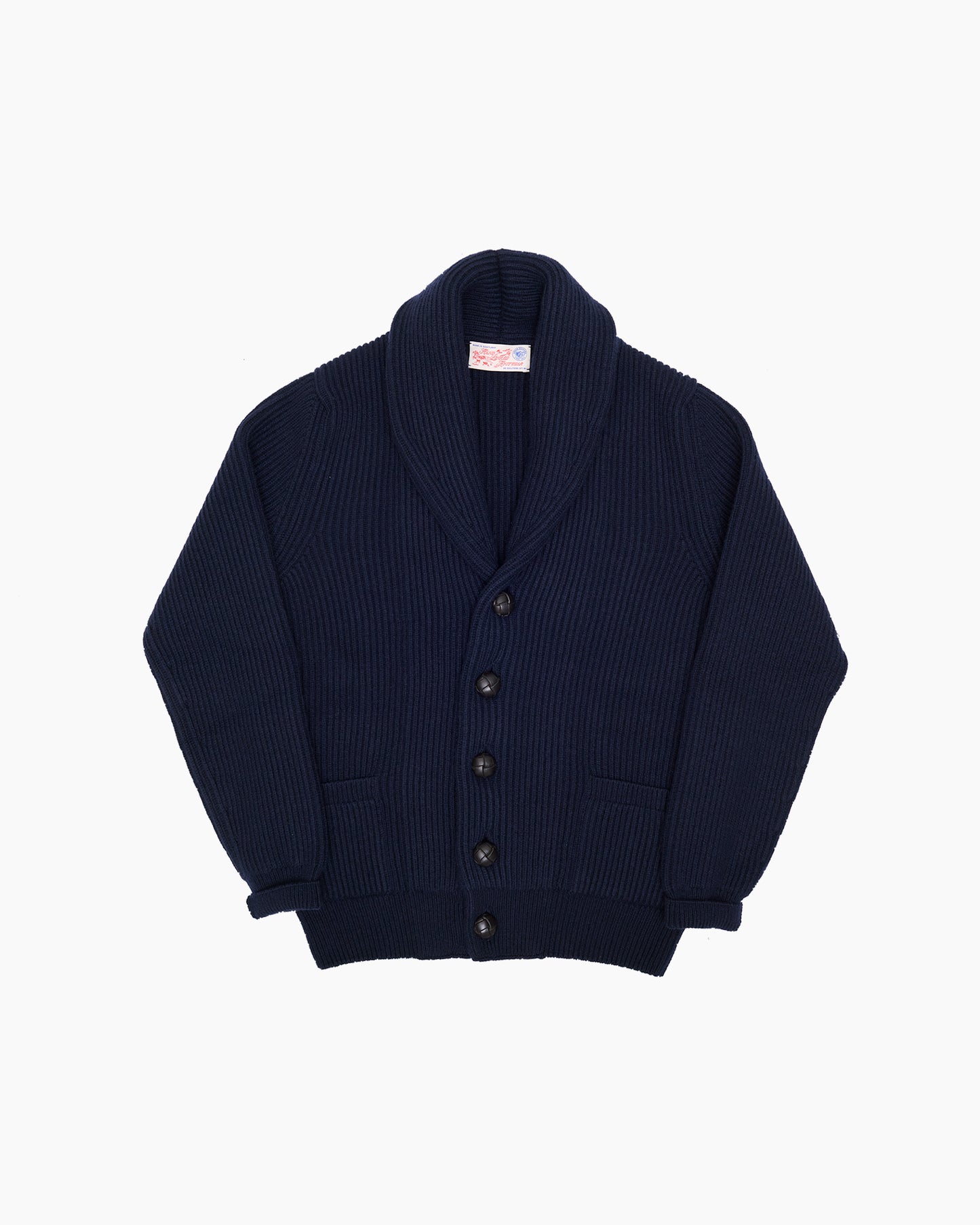 Navy Ribbed Shawl Collar Shetland Cardigan