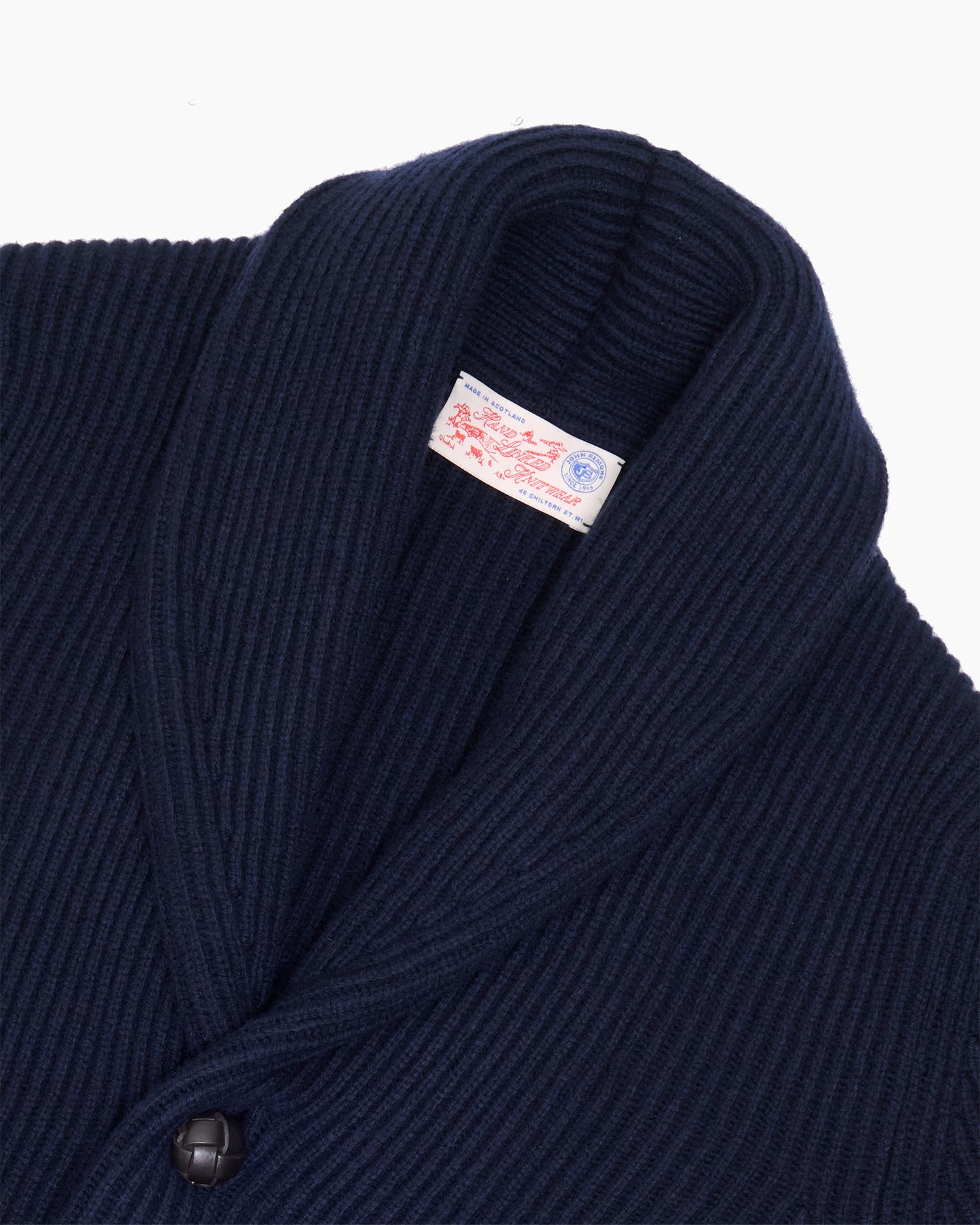 Navy Ribbed Shawl Collar Shetland Cardigan