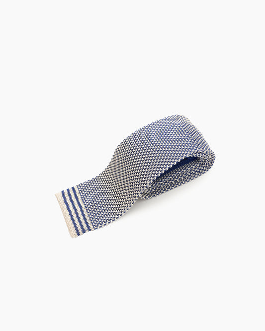 Silk Knitted Tie - Navy & White Weave