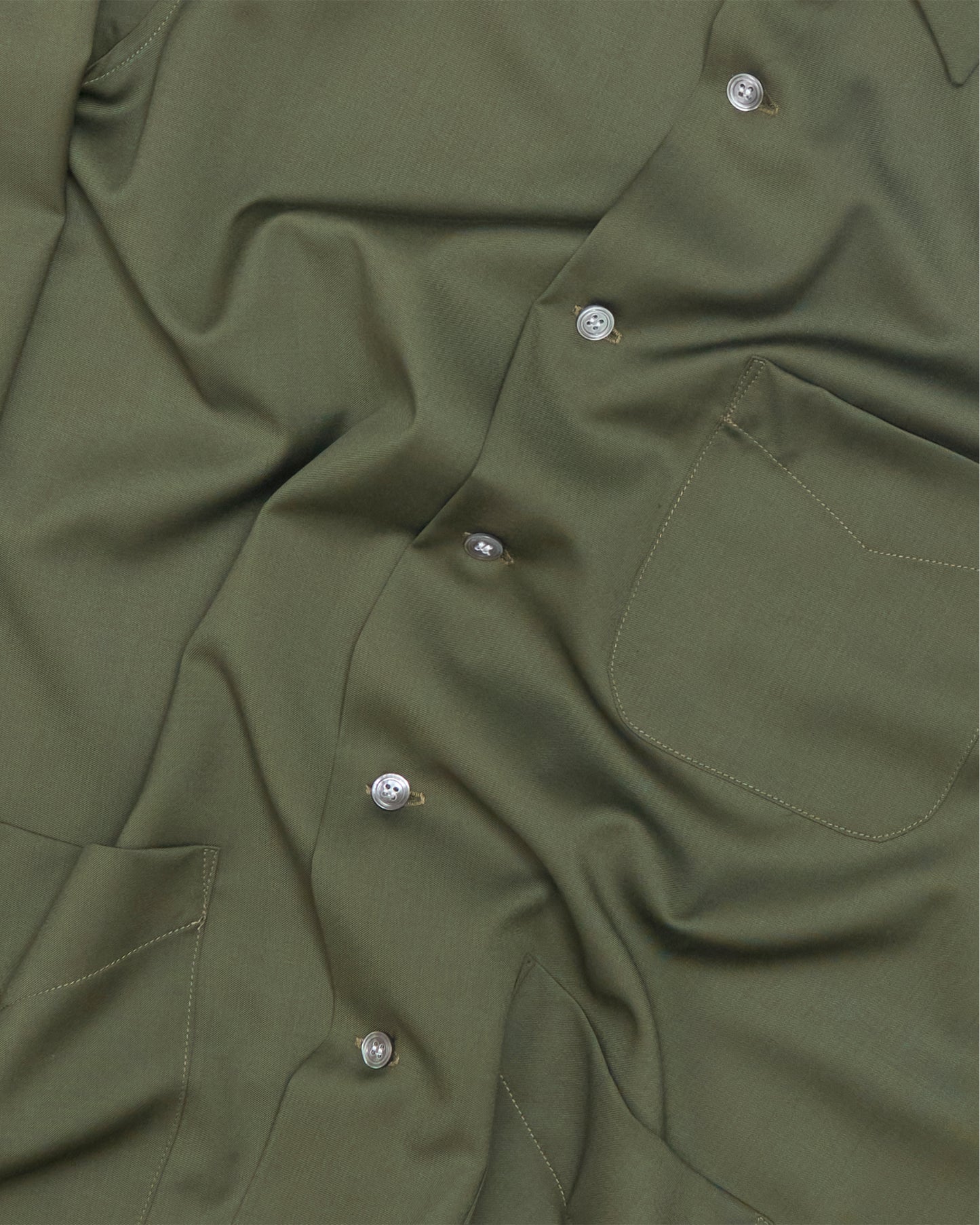 Olive Holland & Sherry Tropical Wool Camp Collar Overshirt