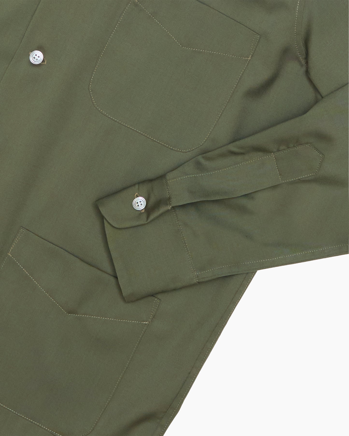 Olive Holland & Sherry Tropical Wool Camp Collar Overshirt