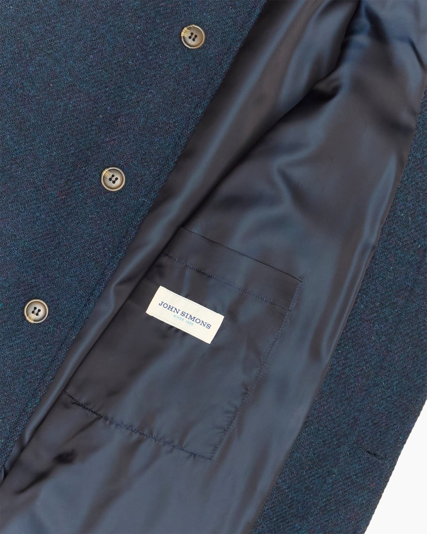 Full Length Petrol Blue Harris Tweed Overcoat