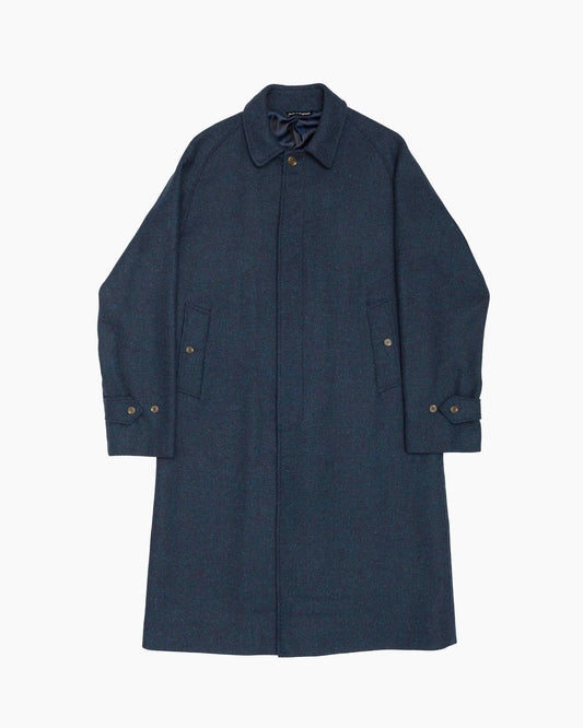 Full Length Petrol Blue Harris Tweed Overcoat