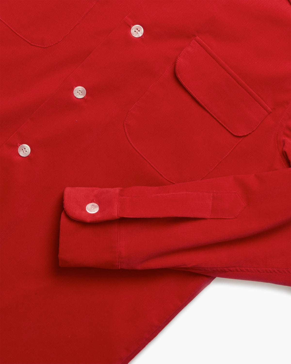 Red Corduroy Camp Collar Overshirt