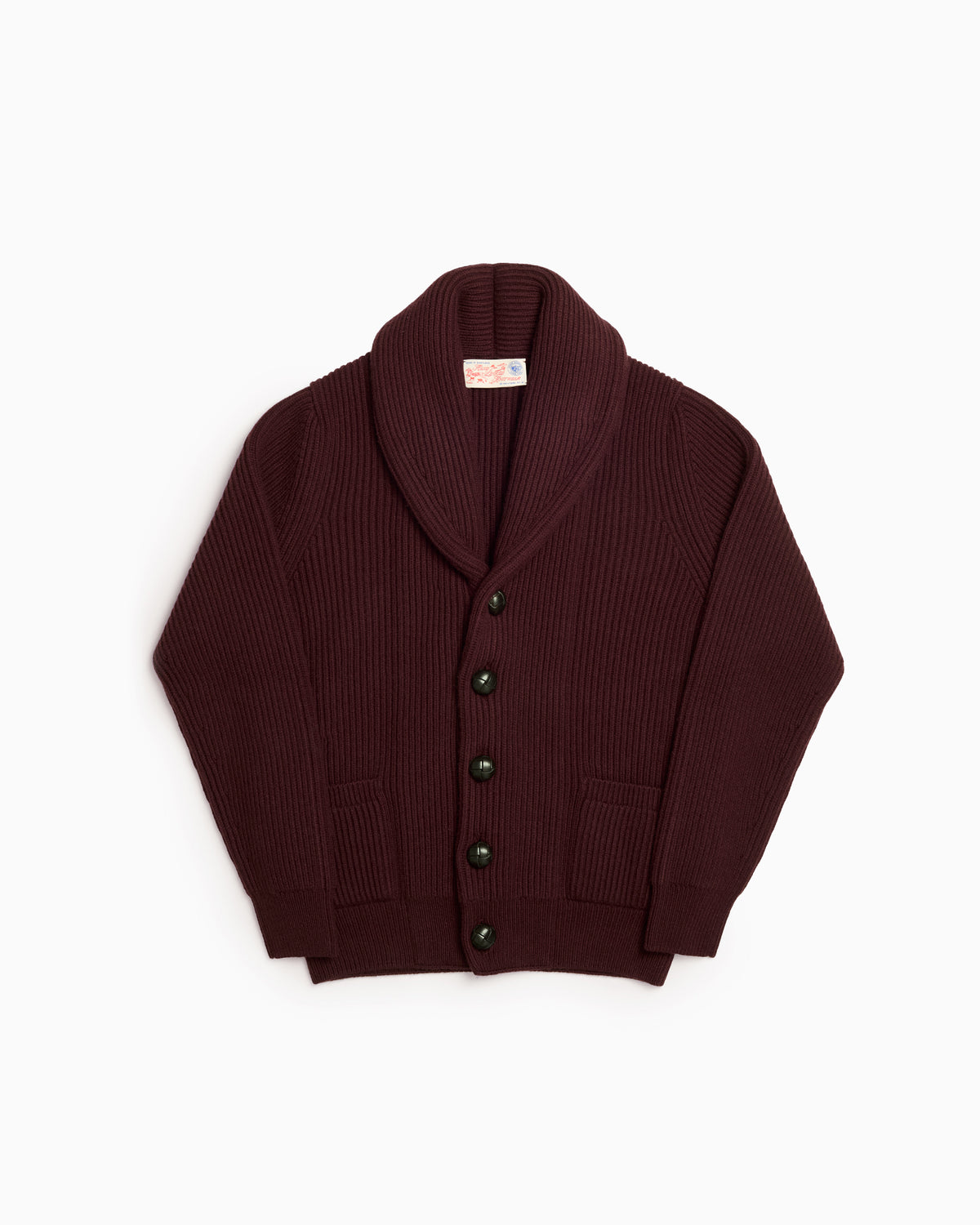 Burgundy Ribbed Shawl Collar Cardigan
