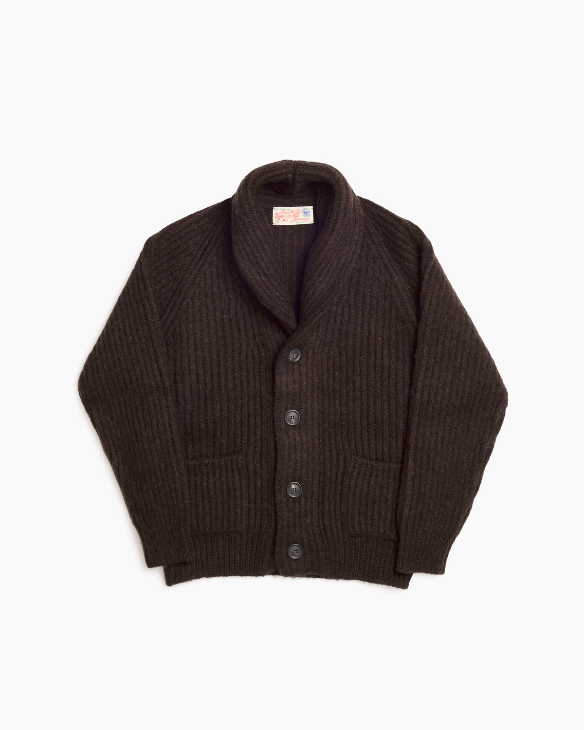 Coffee Ribbed Shawl Collar Cardigan