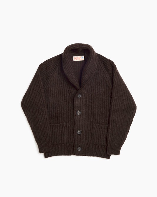 Coffee Ribbed Shawl Collar Cardigan