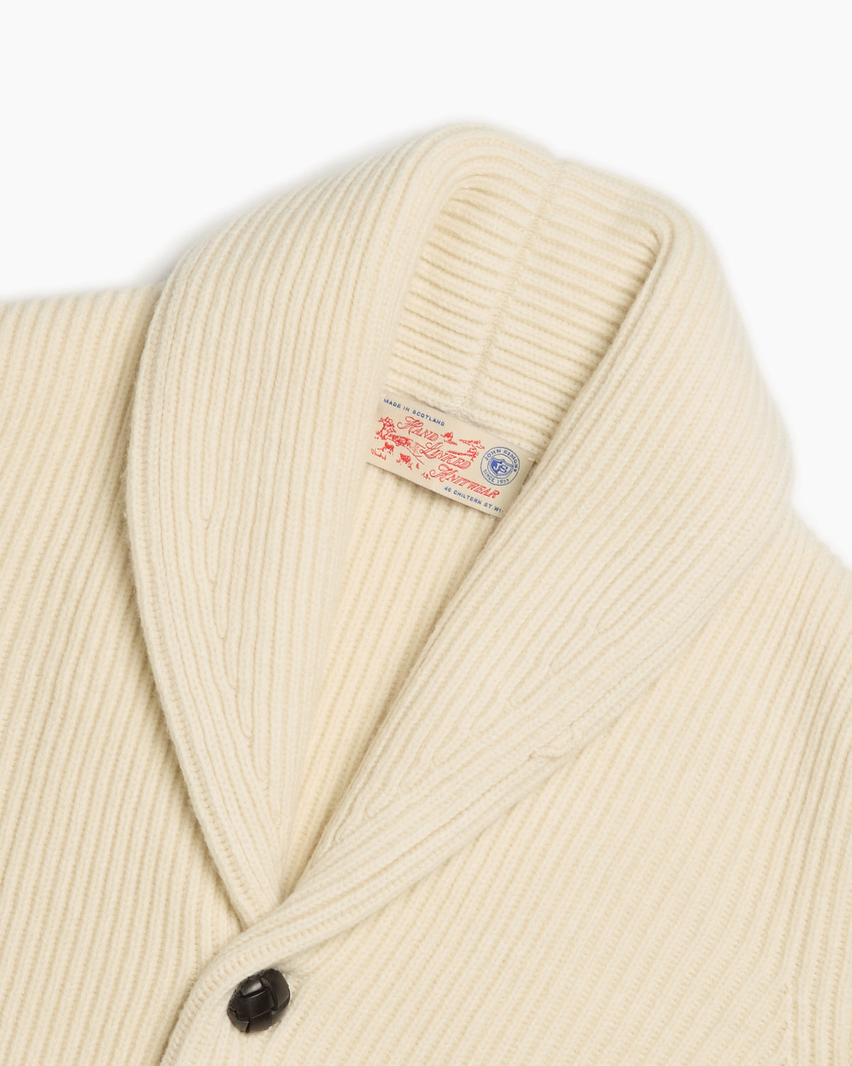Cream Ribbed Shawl Collar Cardigan