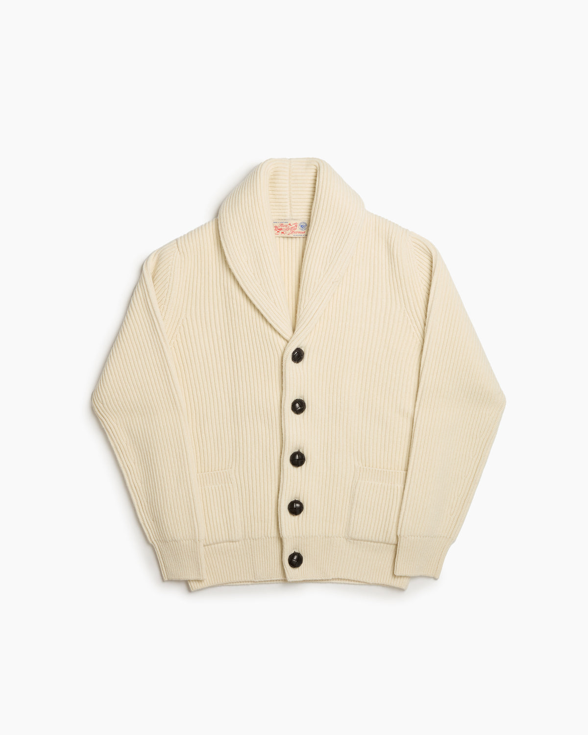 Cream Ribbed Shawl Collar Cardigan