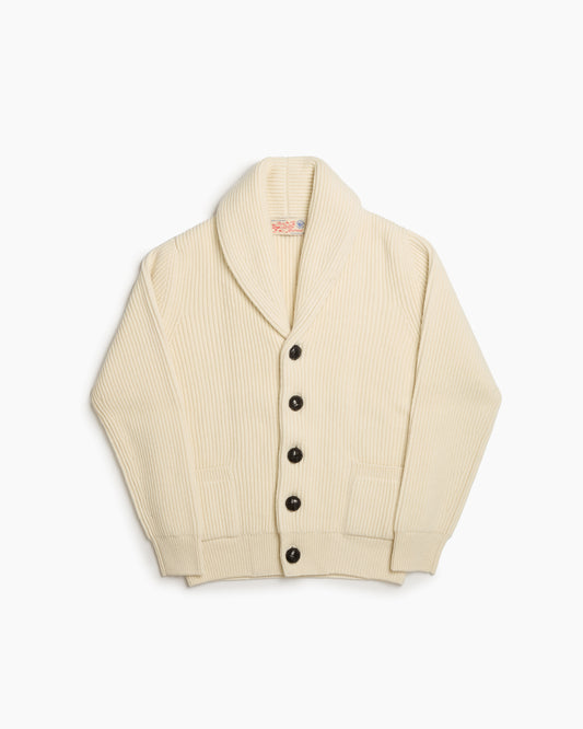 Cream Ribbed Shawl Collar Cardigan