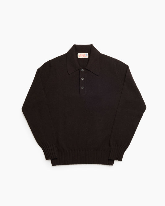 Brown Knit Shetland Polo Jumper