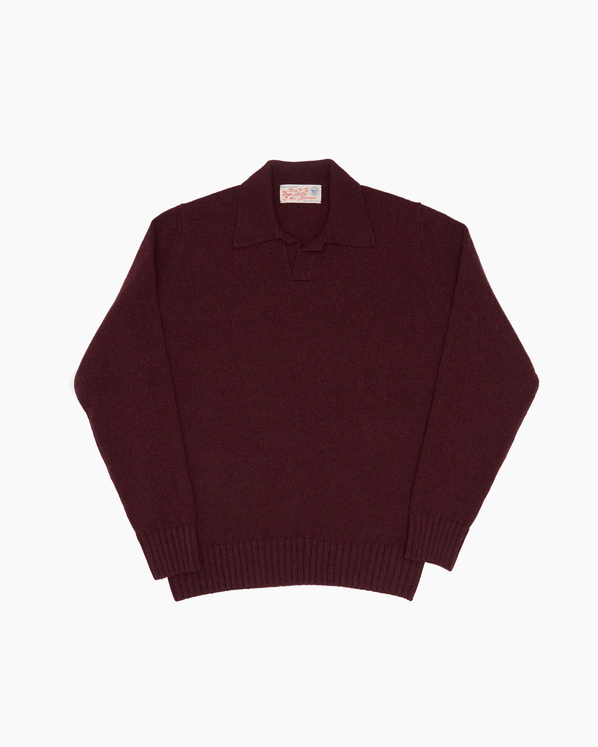 Burgundy Knit Shetland Fly Polo Jumper
