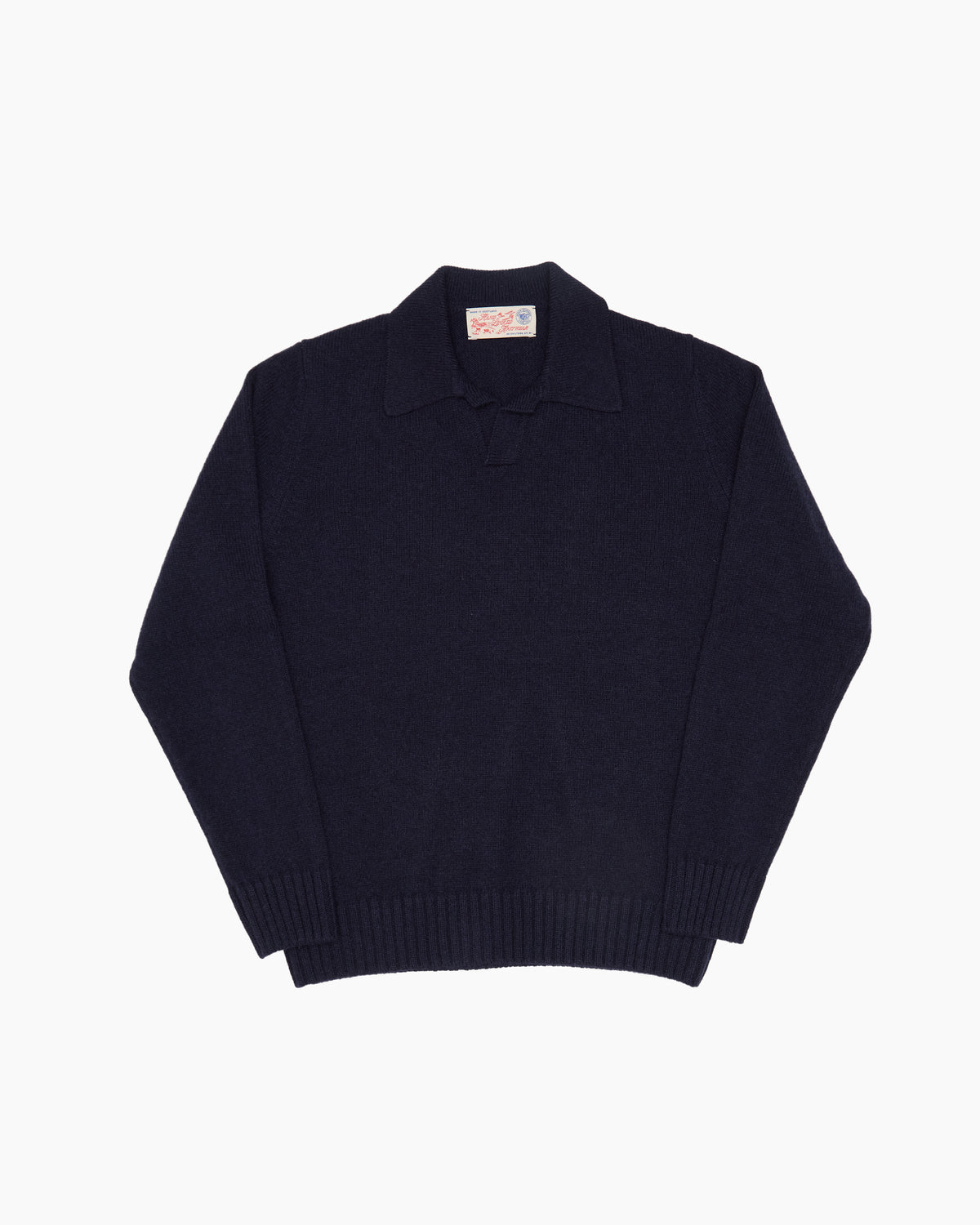 Navy Knit Shetland Fly Polo Jumper